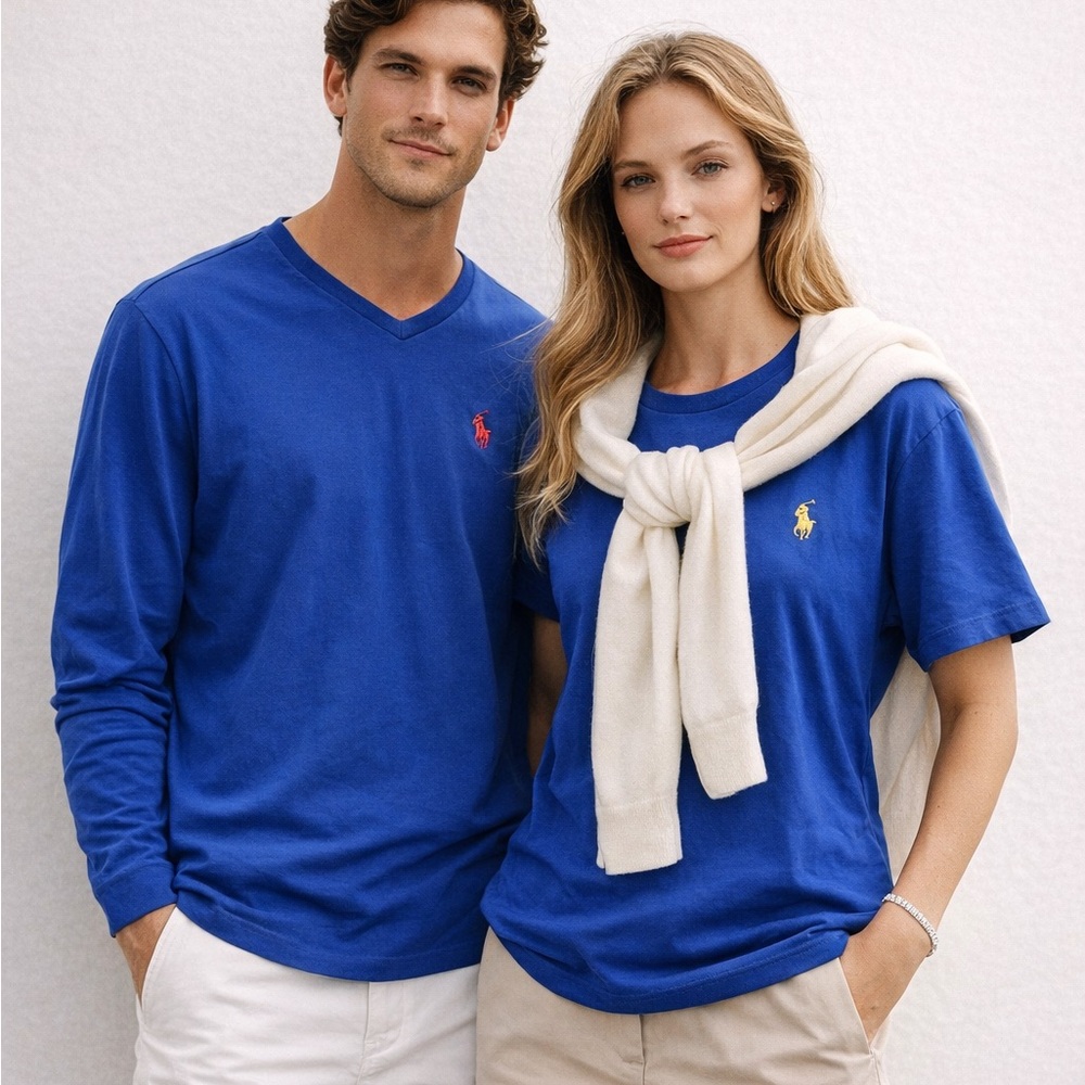 Polo Ralph Lauren Blue Tee Bundle L | V-Neck Long + Short Sleeve Classic Pony